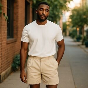 MEN'S ARROW TOURNAMENT GOLF SHORTS SIZE 42 KHAKI TAN PLEATED SILK / COTTON